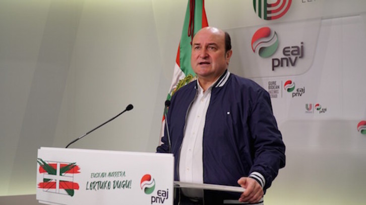 El presidente del EBB, Andoni Ortuzar, ha trasladado su mensaje con un vídeo. (EAJ-PNV)