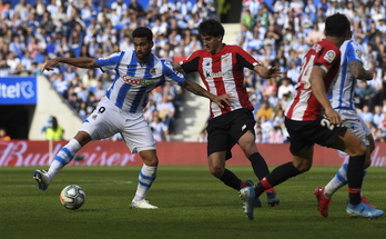Imagen del último derbi en Anoeta. (Jon URBE/FOKU)