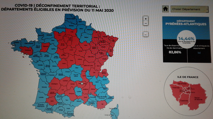 Ipar Euskal Herrian birusak hedatze tasa apala duela agerian uzten duen mapak. (www.le-guide-sante.org)