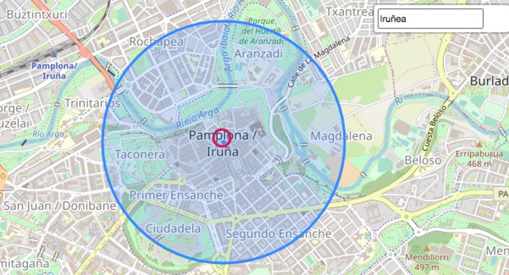 El perímetro desde el centro de Iruñea, en el mapa interactivo de Gaindegia.