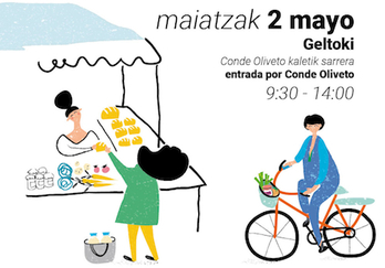 Cartel del EKOmercado que se celebrará este sábado 2 de mayo en Geltoki de Iruñea.