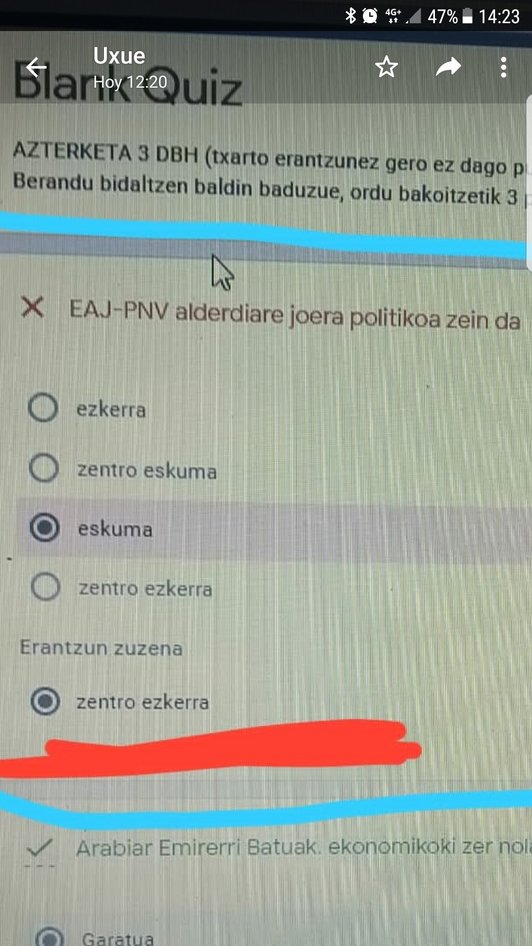 Captura de pantalla de la pregunta sobre la tendencia política del PNV. (@pazisgo)