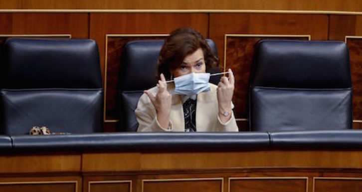Carmen Calvo ha avanzado la posibilidad de una nueva prórroga del estado de alarma. (Andrés BALLESTEROS/AFP)