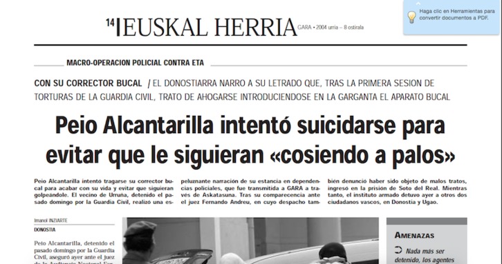 El testimonio de Alcantarilla, en GARA el 8 de octubre de 2004.