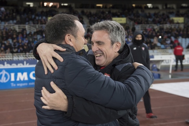Juanma Lillo, cuando visitó Anoeta como segundo del Sevilla (Juan Carlos RUIZ / FOKU)
