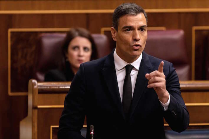 Pedro Sánchez, el miércoles en el Congreso mientras defendía la ampliación del último estado de alarma. (Alberto DI LOLLI/AFP)