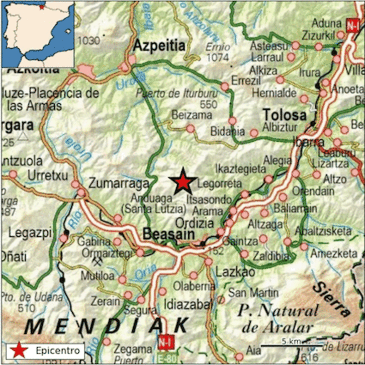 El seísmo se ha registrado entre Itsasondo y Beizama. (IGN)