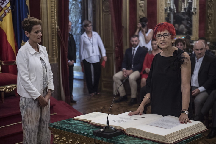 La presidenta Chivite y la consejera Indurain han presentado la regulación navarra. (Jagoba MANTEROL | FOKU)