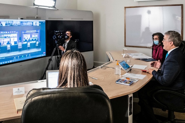 El presidente colombiano, Iván Duque, en una comparecencia anterior. (Cesar CARRION-Presidencia Colombiana | AFP)