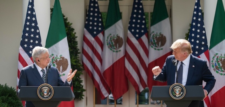 Andrés Manuel López Obrador y Donald Trump, durante la rueda de prensa conjunta en la Casa Blanca. (Jim WATSON / AFP)