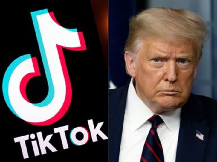 Trump junto al logotipo de Tik Tok. (AFP)