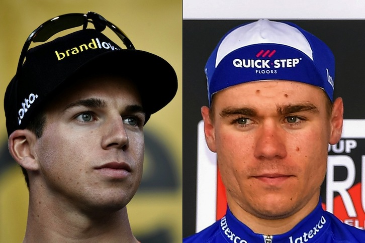 Jakobsen y Groenewegen, unidos por un destino que pudo haber sido trágico. (Luc CLAESSEN / AFP PHOTO)