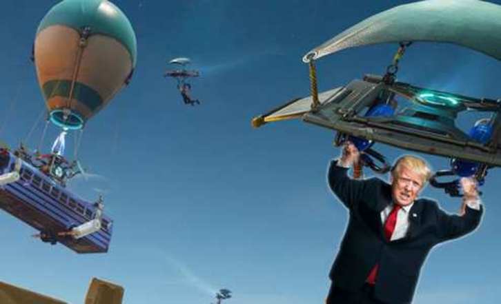 Fotomontaje de Trump sobre un escenario de Fortnite. 