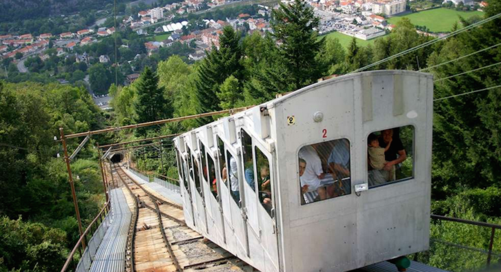 El funicular, sobre la ciudad de Lourdes en una imagen turística.