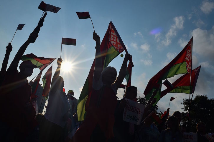 Movilización de apoyo al presidente bielorruso Alexandr Lukashenko, el viernes en Minsk. (Sergei GAPON/AFP)