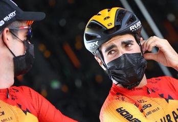 Mikel Landa se muetsrta confiado en alcanzar el podio. (Michael STEELE/AFP)