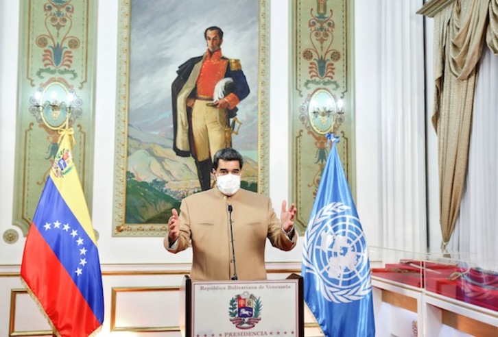 Discurso desde el Palacio Miraflores del presidente venezolano, Nicolás Maduro. (AFP)