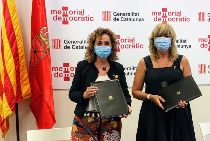 La consejera catalana de Justícia, Ester Capella, junto a Ana Ollo, consejera navarra de Relaciones Ciudadanas. (NAFARROAKO GOBERNUA)