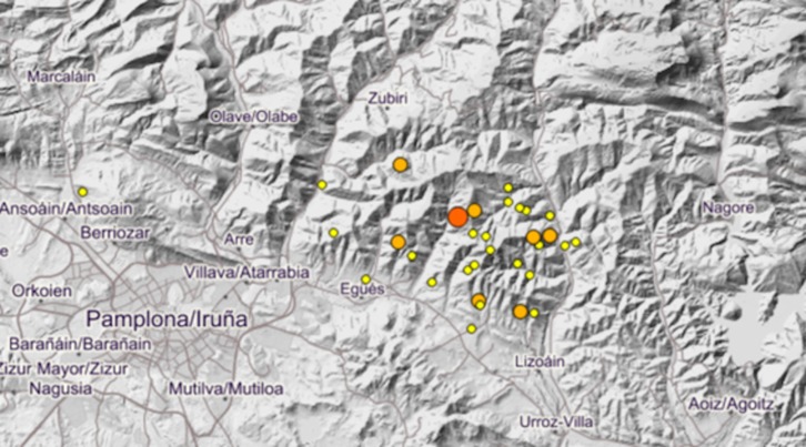 Captura del visualizador del IGN, en el que están señalados los seísmos registrados los últimos tres días.