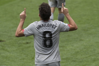 Unai López fue el autor de los dos goles del Athletic en el derbi de Ipurua. (Juan Carlos RUIZ / FOKU)