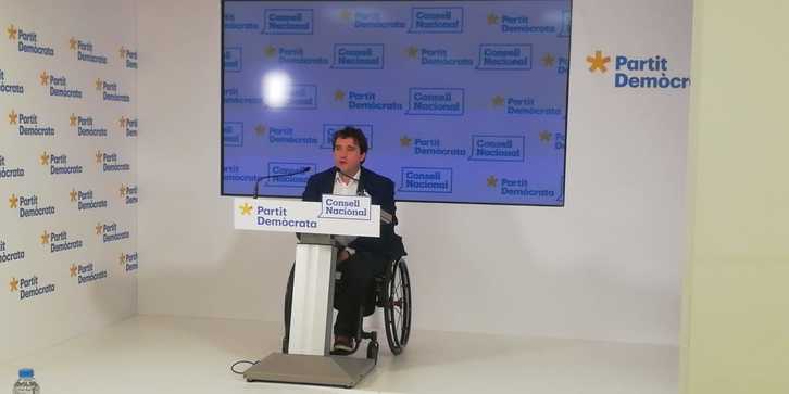 El presidente del PDeCAT, David Bonheví, en la comparecencia de esta noche. (@Pdemocratacat)