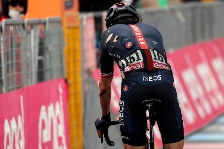 Así acabó la tercera etapa Geraint Thomas tras su caída inicial (Luca BETTINI / AFP)