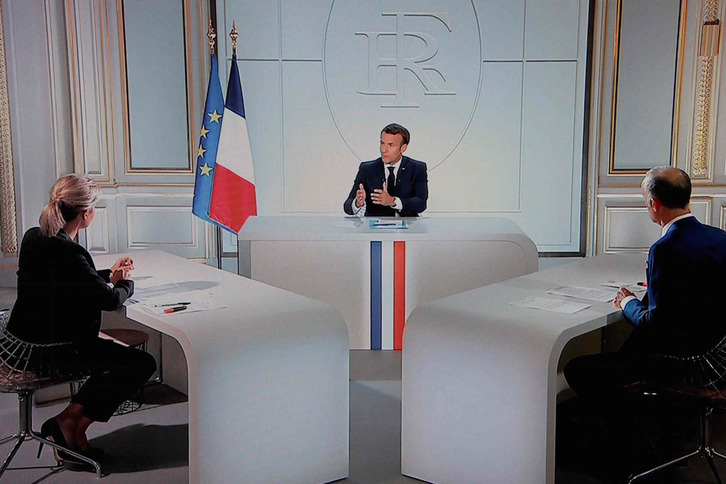 Emmanuel Macron, durante su intervención. (Ludovic MARIN/AFP)
