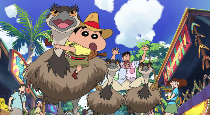 Shin Chan montando un avestruz y desesperando a su padre. (NAIZ)