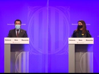 El vicepresidente, Aragonès, y la consellera Budó. (Generalitat)