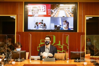 Los sindicatos han comparecido por videoconferencia en la Comisión de Educación. (Eusko Legebiltzarra)