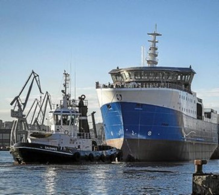 Botadura del segundo buque congelador que construyó Astilleros Murueta para Royal Greenland. (FOKU)