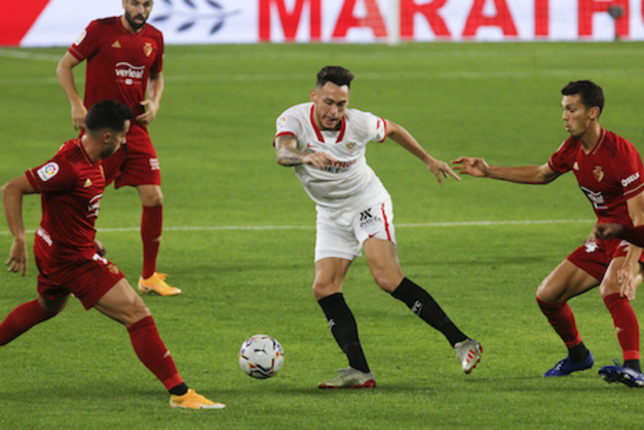 Ocampos ha sido el encargado de transformar el penalti que ha dejado los puntos en el Pizjuán. (Manu GÓMEZ/AGENCIA LOF)