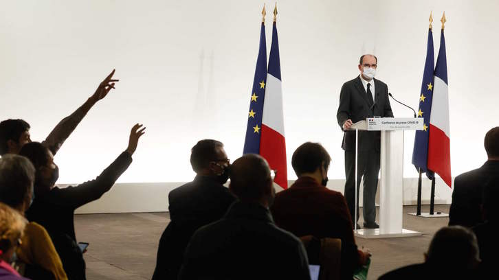 Comparecencia del primer ministro francés Jean Castex este 26 de noviembre. (Ludovic MARIN/AFP)