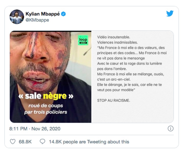 Captura de pantalla de la cuenta del Twitter de Kylian Mbappé, jugador del PSG.