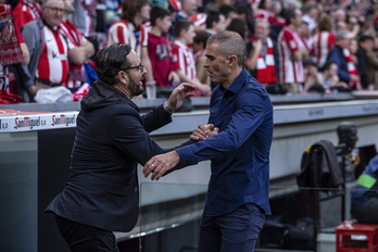 Garitano eta Bordalas aurreko denboraldian San Mamesen jokatutako partidan. (Aritz LOIOLA / FOKU)