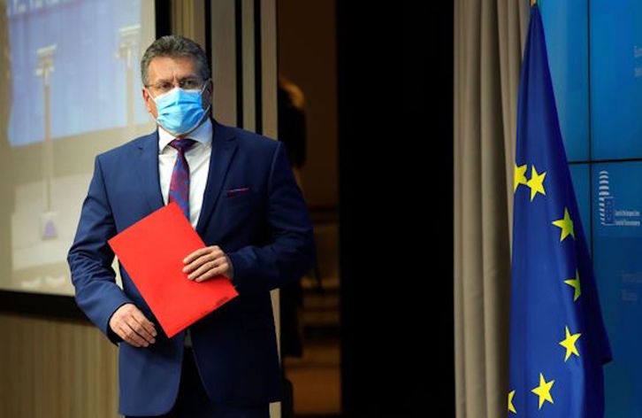 El vicepresidente de la Comisión Europea para Relaciones Interinstitucionales, Maros Sefcovic. (Olivier MATHYS/AFP)