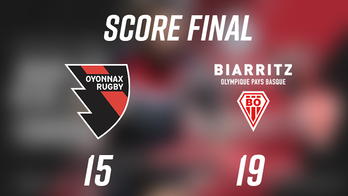 Imagen del resultado con la que el Oyonnax ha informado del triunfo del Olympique Biarritz. (OYONNAX RUGBY)