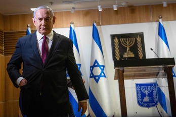 El primer ministro israelí, Benjamin Netanyahu, tras una declaración en el Parlamento. (Yonathan SINDEL/AFP)