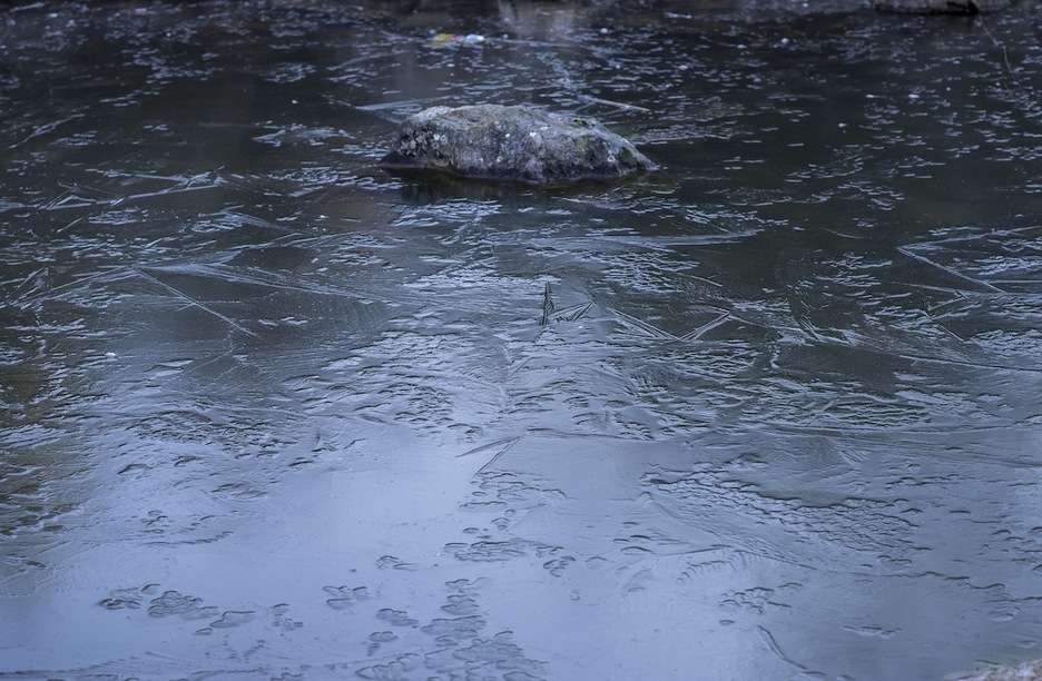 Las bajas temperaturas han dejado helada el agua del parque de Yamaguchi en Iruñea.  (Iñigo URIZ/FOKU)