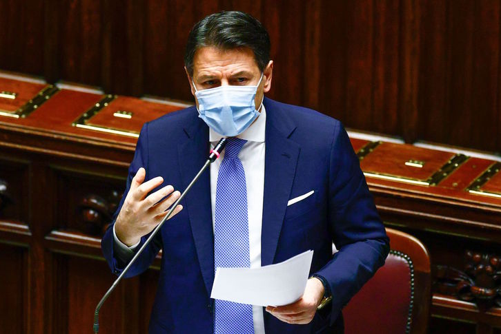 Giuseppe Conte, primer ministro de Italia, durante su intervención en la Cámara de Diputados. (Guglielmo MANGIAPANE/AFP)