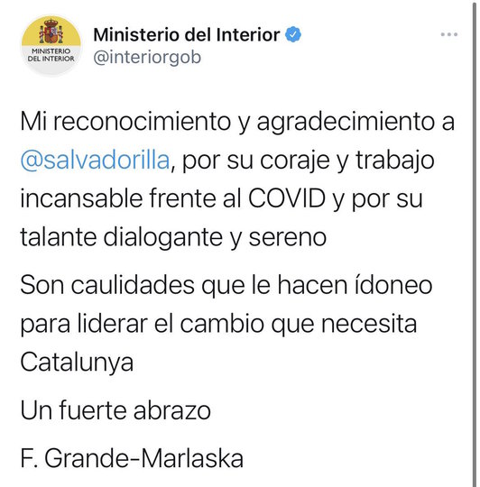 Captura de pantalla del mensaje firmado por Grande-Marlaska. (NAIZ)