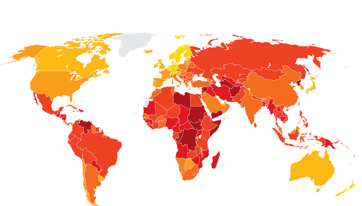 Mapa de la corrupción publicado por Transparencia Internacional.