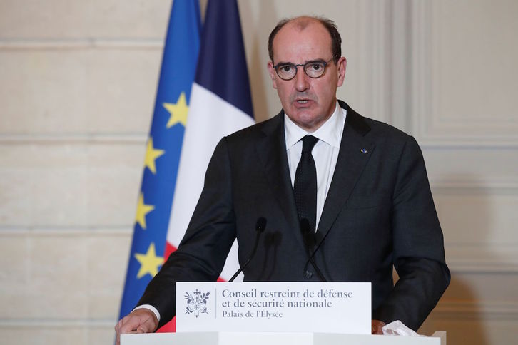 El primer ministro francés, Jean Castex, en su comparecencia de este viernes. (Benoît TESSIER/POOL/AFP)