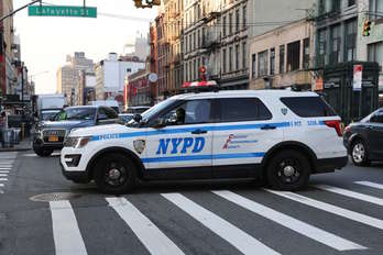 Un vehículo de la Policía de Nueva York en Manhattan. (Spencer PLATT/AFP)
