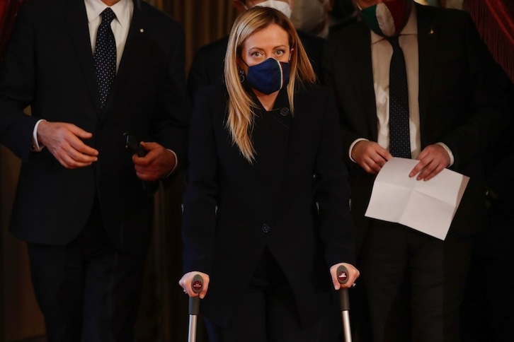 Giorgia Meloni, dirigente de Fratelli d'Italia, en el palacio Quirinale. (ALESSANDRA TARANTINO/ AFP)