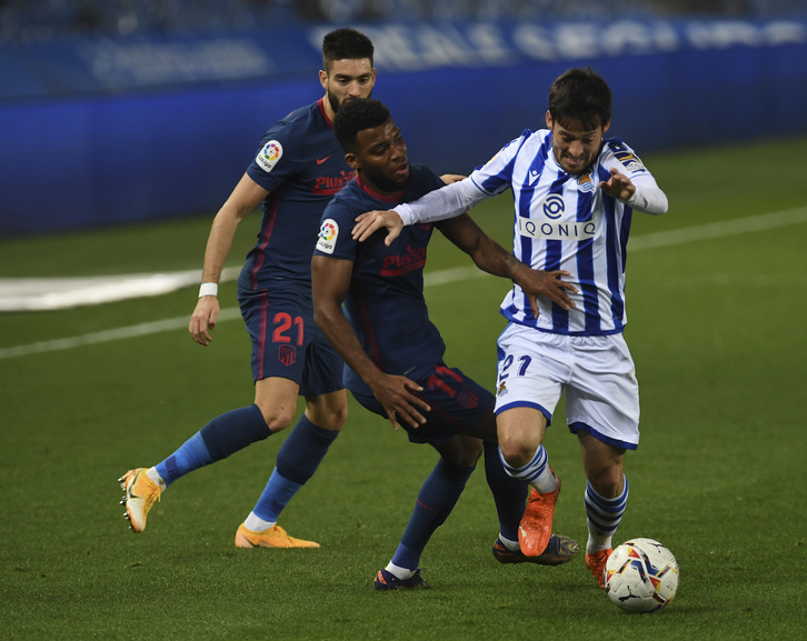 David Silva, en el último partido jugado contra el Atlético de Madrid. (Jon URBE/FOKU)