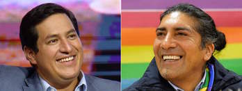 Andrés Arauz y el indígena ambientalista Yaku Pérez. (AFP)