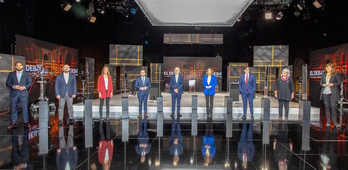Los nueve contrincantes en el debate electoral de TV3. (Europa Press)