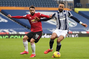 Bruno Fernandes marcó su decimoctavo gol de la temporada el sábado ante el West Bromwich Albion. (Naomi BAKER/AFP)