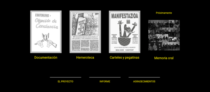 Imagen del nuevo archivo histórico digital sobre el movimiento de objeción de conciencia y la insumisión de Nafarroa.